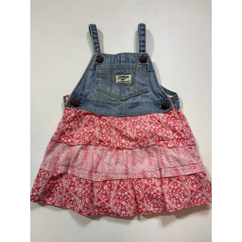 Oshkosh B'gosh Dress Double‎ Tier Floral Layer Denim Adjustable Straps Girls 2T